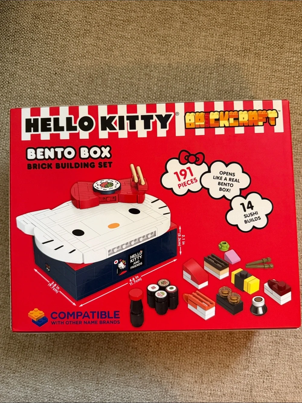 Hello Kitty Red White Navy Bento Box Brick Building Set